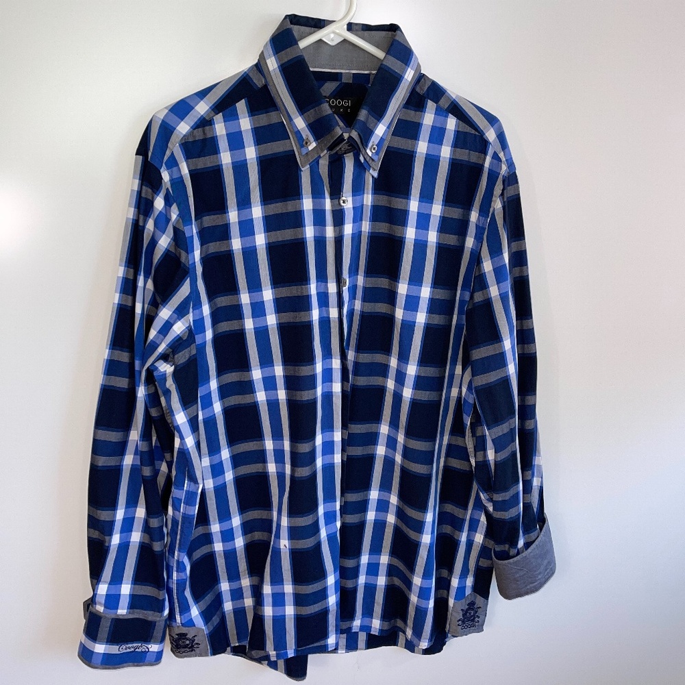 NWOT Coogi LUXE Cotton‎ Plaid Dress Shirt 2XL
